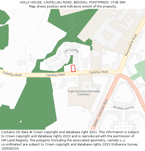 HOLLY HOUSE, CASTELLAU ROAD, BEDDAU, PONTYPRIDD, CF38 2RA: Location map and indicative extent of plot