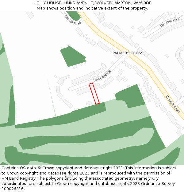 HOLLY HOUSE, LINKS AVENUE, WOLVERHAMPTON, WV6 9QF: Location map and indicative extent of plot