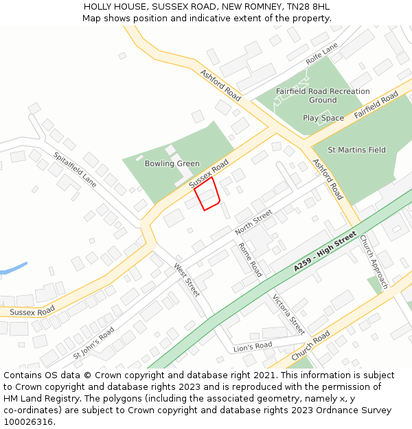 HOLLY HOUSE, SUSSEX ROAD, NEW ROMNEY, TN28 8HL: Location map and indicative extent of plot