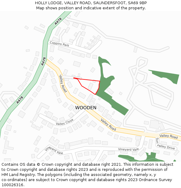 HOLLY LODGE, VALLEY ROAD, SAUNDERSFOOT, SA69 9BP: Location map and indicative extent of plot