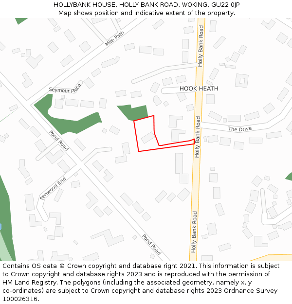 HOLLYBANK HOUSE, HOLLY BANK ROAD, WOKING, GU22 0JP: Location map and indicative extent of plot