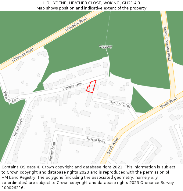 HOLLYDENE, HEATHER CLOSE, WOKING, GU21 4JR: Location map and indicative extent of plot