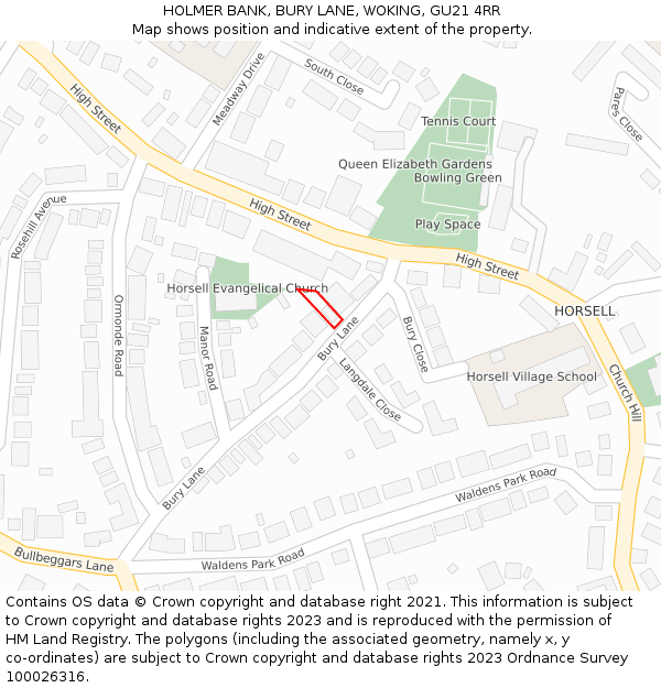 HOLMER BANK, BURY LANE, WOKING, GU21 4RR: Location map and indicative extent of plot