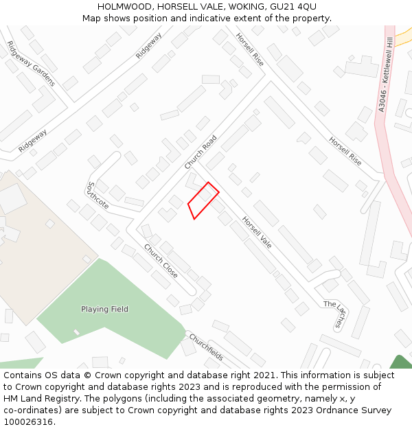 HOLMWOOD, HORSELL VALE, WOKING, GU21 4QU: Location map and indicative extent of plot