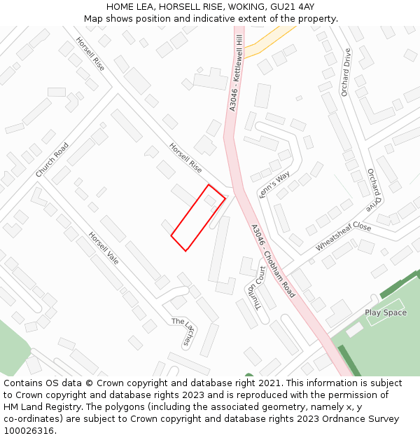 HOME LEA, HORSELL RISE, WOKING, GU21 4AY: Location map and indicative extent of plot