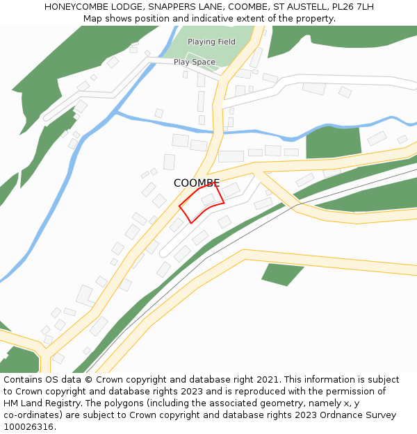 HONEYCOMBE LODGE, SNAPPERS LANE, COOMBE, ST AUSTELL, PL26 7LH: Location map and indicative extent of plot