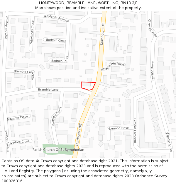 HONEYWOOD, BRAMBLE LANE, WORTHING, BN13 3JE: Location map and indicative extent of plot