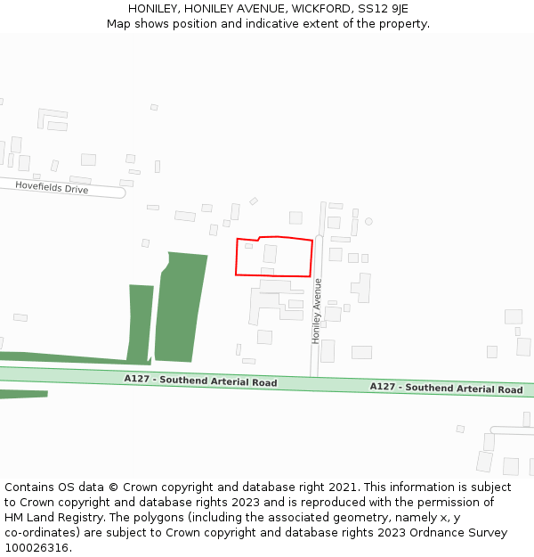 HONILEY, HONILEY AVENUE, WICKFORD, SS12 9JE: Location map and indicative extent of plot