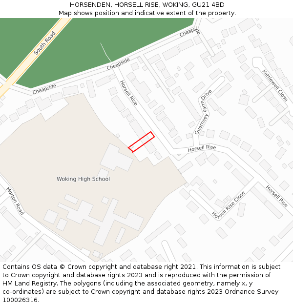 HORSENDEN, HORSELL RISE, WOKING, GU21 4BD: Location map and indicative extent of plot