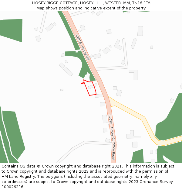 HOSEY RIGGE COTTAGE, HOSEY HILL, WESTERHAM, TN16 1TA: Location map and indicative extent of plot