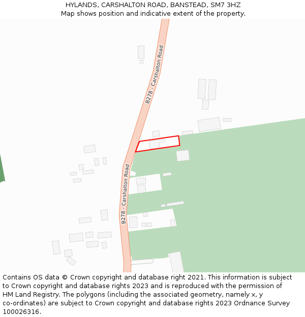 HYLANDS, CARSHALTON ROAD, BANSTEAD, SM7 3HZ: Location map and indicative extent of plot