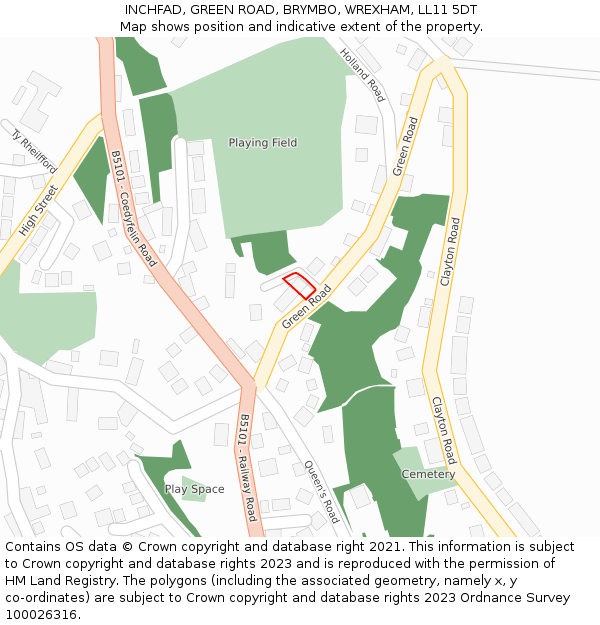 INCHFAD, GREEN ROAD, BRYMBO, WREXHAM, LL11 5DT: Location map and indicative extent of plot
