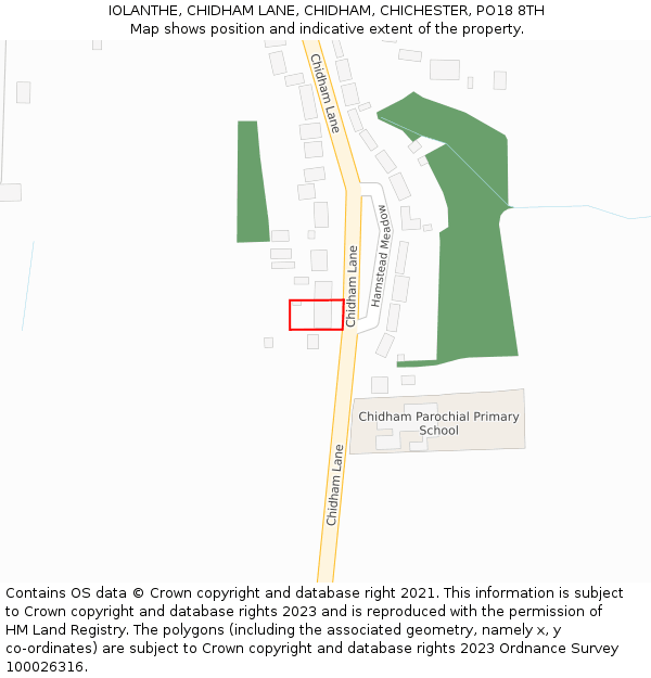 IOLANTHE, CHIDHAM LANE, CHIDHAM, CHICHESTER, PO18 8TH: Location map and indicative extent of plot