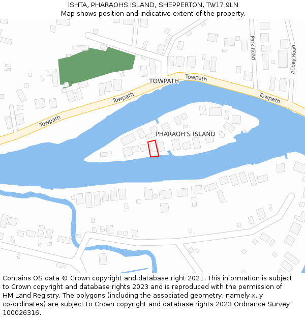 ISHTA, PHARAOHS ISLAND, SHEPPERTON, TW17 9LN: Location map and indicative extent of plot