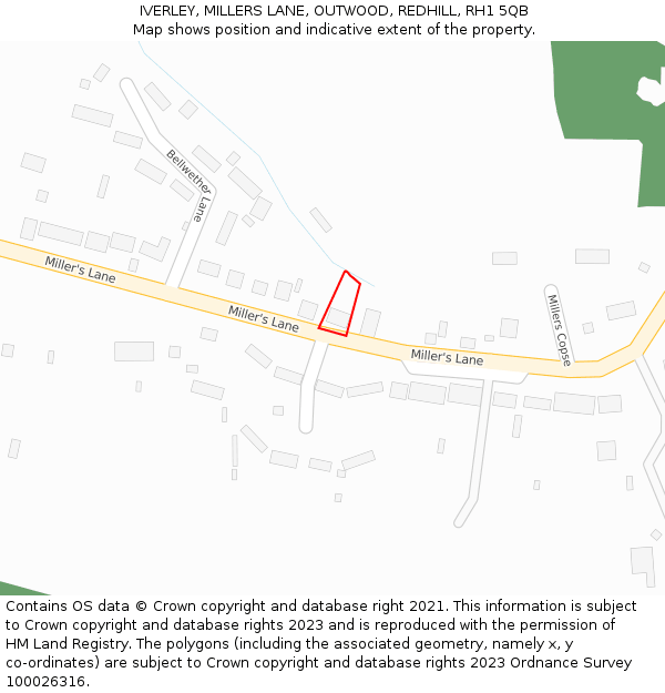 IVERLEY, MILLERS LANE, OUTWOOD, REDHILL, RH1 5QB: Location map and indicative extent of plot