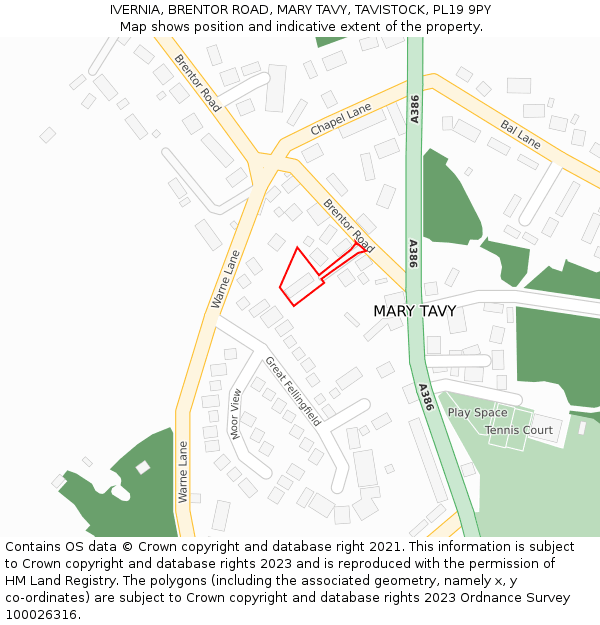 IVERNIA, BRENTOR ROAD, MARY TAVY, TAVISTOCK, PL19 9PY: Location map and indicative extent of plot