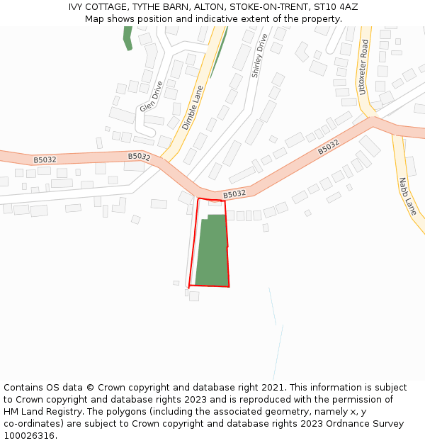 IVY COTTAGE, TYTHE BARN, ALTON, STOKE-ON-TRENT, ST10 4AZ: Location map and indicative extent of plot