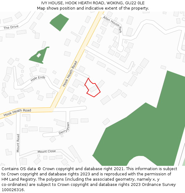 IVY HOUSE, HOOK HEATH ROAD, WOKING, GU22 0LE: Location map and indicative extent of plot