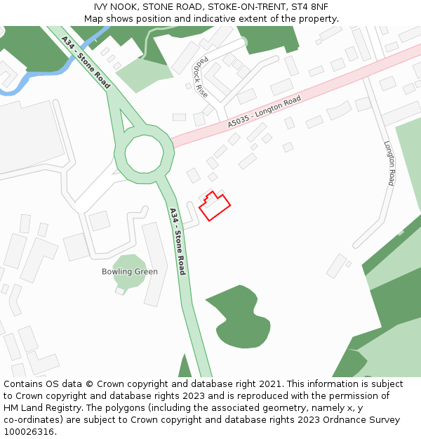 IVY NOOK, STONE ROAD, STOKE-ON-TRENT, ST4 8NF: Location map and indicative extent of plot