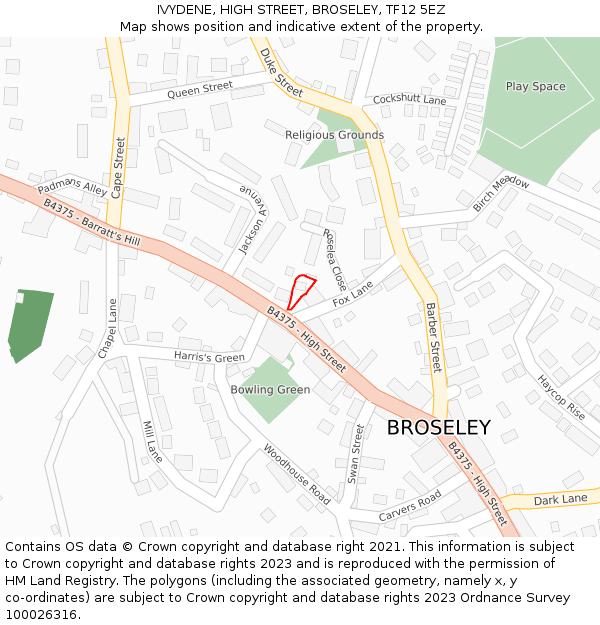 IVYDENE, HIGH STREET, BROSELEY, TF12 5EZ: Location map and indicative extent of plot