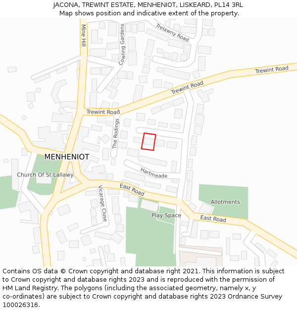 JACONA, TREWINT ESTATE, MENHENIOT, LISKEARD, PL14 3RL: Location map and indicative extent of plot