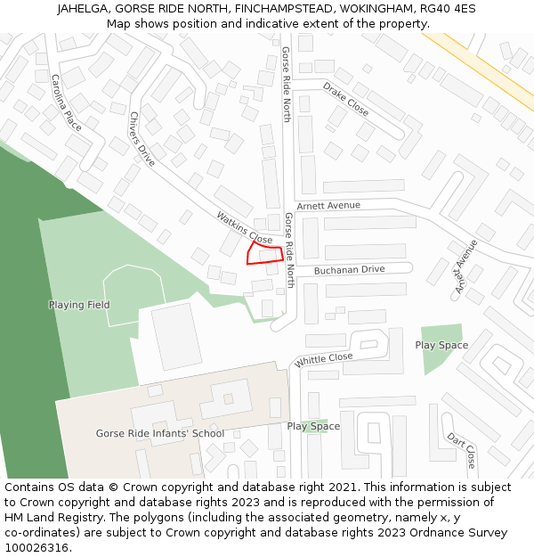 JAHELGA, GORSE RIDE NORTH, FINCHAMPSTEAD, WOKINGHAM, RG40 4ES: Location map and indicative extent of plot