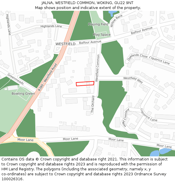 JALNA, WESTFIELD COMMON, WOKING, GU22 9NT: Location map and indicative extent of plot