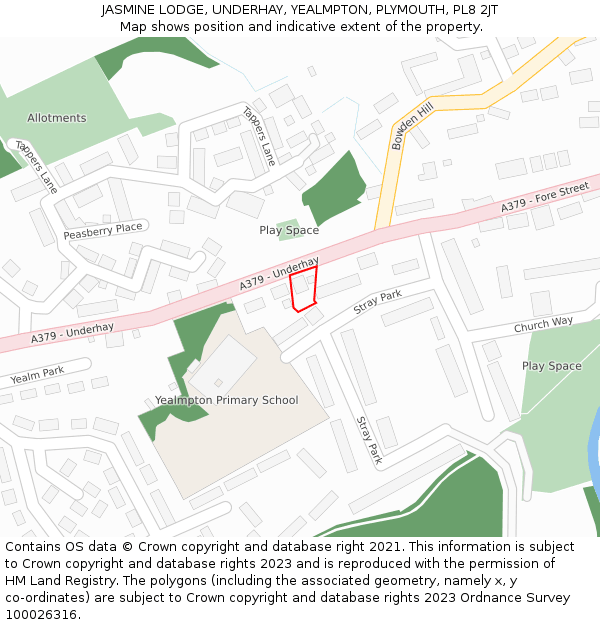 JASMINE LODGE, UNDERHAY, YEALMPTON, PLYMOUTH, PL8 2JT: Location map and indicative extent of plot