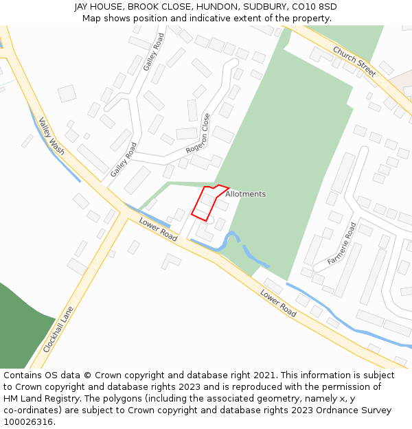 JAY HOUSE, BROOK CLOSE, HUNDON, SUDBURY, CO10 8SD: Location map and indicative extent of plot