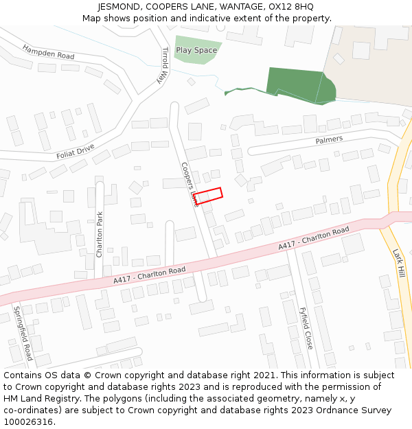 JESMOND, COOPERS LANE, WANTAGE, OX12 8HQ: Location map and indicative extent of plot