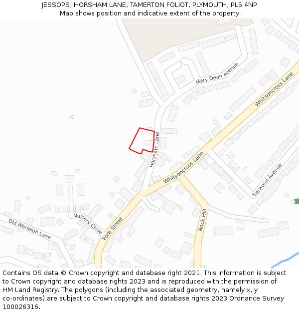 JESSOPS, HORSHAM LANE, TAMERTON FOLIOT, PLYMOUTH, PL5 4NP: Location map and indicative extent of plot