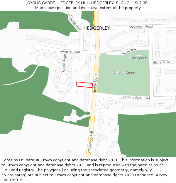JOYOUS GARDE, HEDGERLEY HILL, HEDGERLEY, SLOUGH, SL2 3RL: Location map and indicative extent of plot