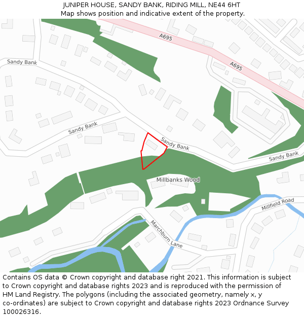 JUNIPER HOUSE, SANDY BANK, RIDING MILL, NE44 6HT: Location map and indicative extent of plot