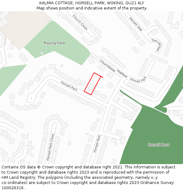 KALMIA COTTAGE, HORSELL PARK, WOKING, GU21 4LY: Location map and indicative extent of plot