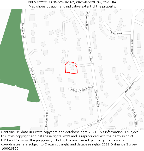 KELMSCOTT, RANNOCH ROAD, CROWBOROUGH, TN6 1RA: Location map and indicative extent of plot