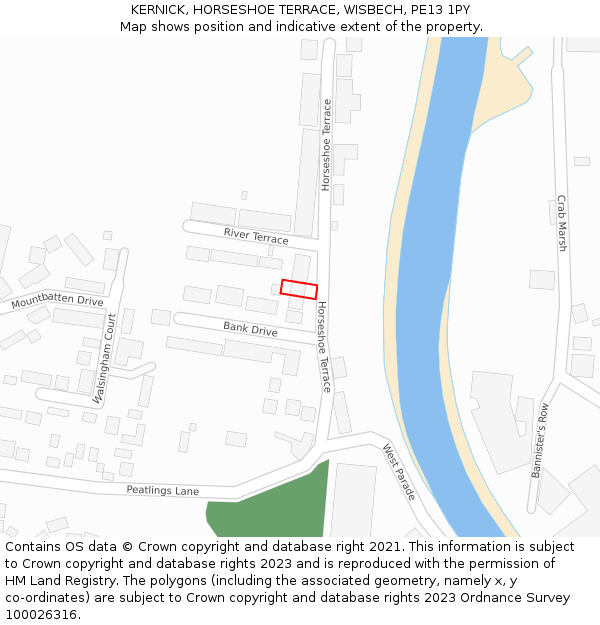 KERNICK, HORSESHOE TERRACE, WISBECH, PE13 1PY: Location map and indicative extent of plot