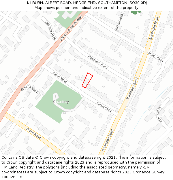 KILBURN, ALBERT ROAD, HEDGE END, SOUTHAMPTON, SO30 0DJ: Location map and indicative extent of plot