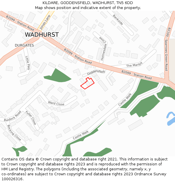 KILDARE, GODDENSFIELD, WADHURST, TN5 6DD: Location map and indicative extent of plot