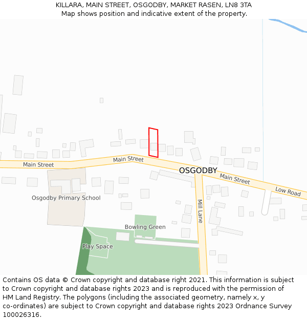 KILLARA, MAIN STREET, OSGODBY, MARKET RASEN, LN8 3TA: Location map and indicative extent of plot