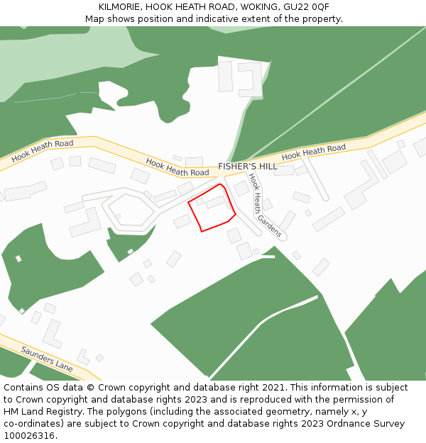 KILMORIE, HOOK HEATH ROAD, WOKING, GU22 0QF: Location map and indicative extent of plot