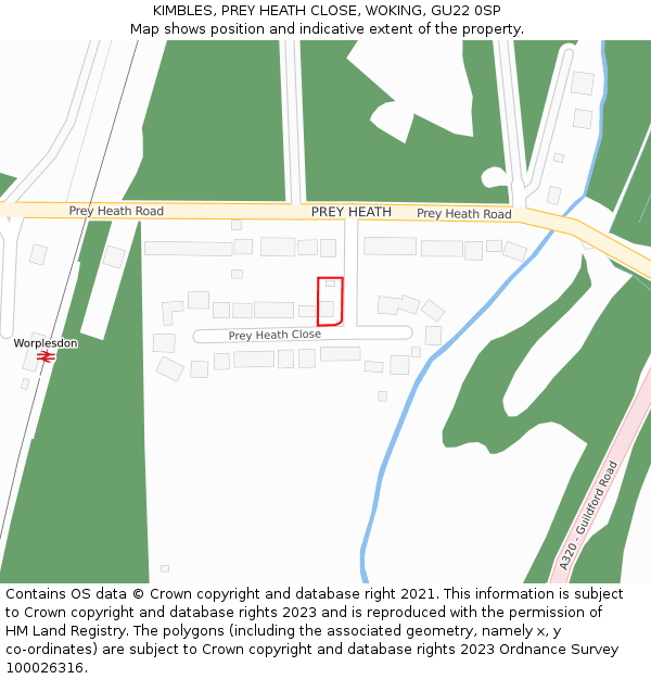 KIMBLES, PREY HEATH CLOSE, WOKING, GU22 0SP: Location map and indicative extent of plot