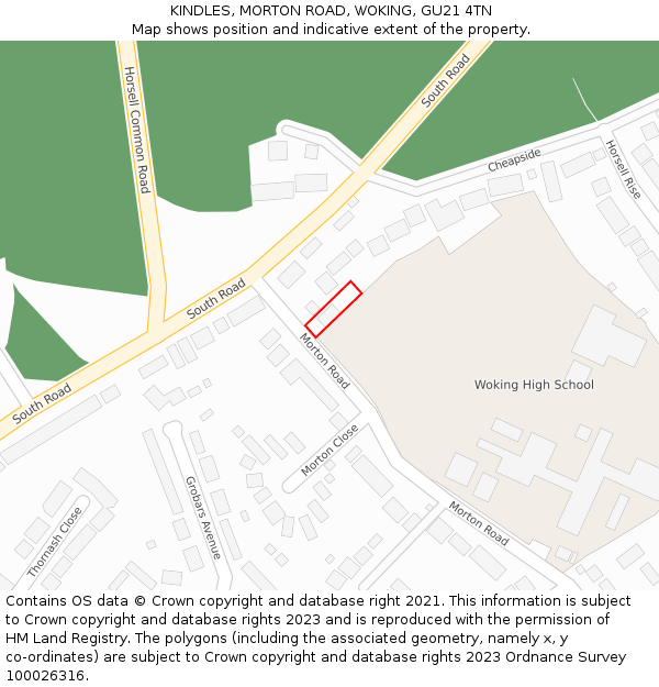 KINDLES, MORTON ROAD, WOKING, GU21 4TN: Location map and indicative extent of plot