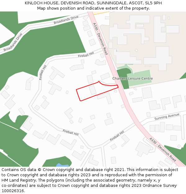 KINLOCH HOUSE, DEVENISH ROAD, SUNNINGDALE, ASCOT, SL5 9PH: Location map and indicative extent of plot