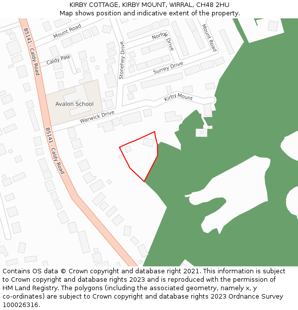 KIRBY COTTAGE, KIRBY MOUNT, WIRRAL, CH48 2HU: Location map and indicative extent of plot
