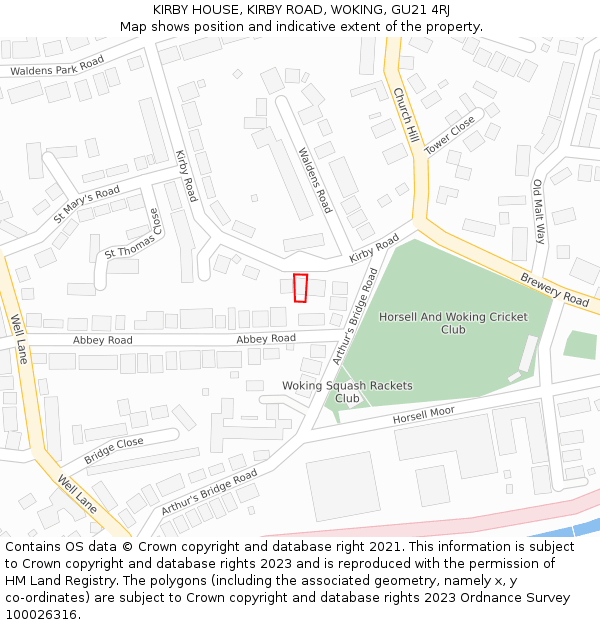 KIRBY HOUSE, KIRBY ROAD, WOKING, GU21 4RJ: Location map and indicative extent of plot