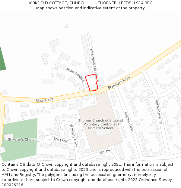 KIRKFIELD COTTAGE, CHURCH HILL, THORNER, LEEDS, LS14 3EG: Location map and indicative extent of plot