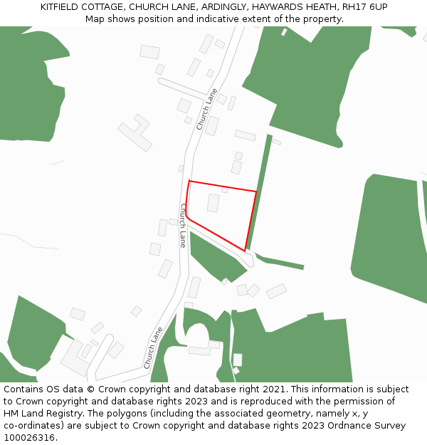 KITFIELD COTTAGE, CHURCH LANE, ARDINGLY, HAYWARDS HEATH, RH17 6UP: Location map and indicative extent of plot