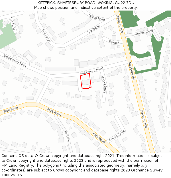 KITTERICK, SHAFTESBURY ROAD, WOKING, GU22 7DU: Location map and indicative extent of plot