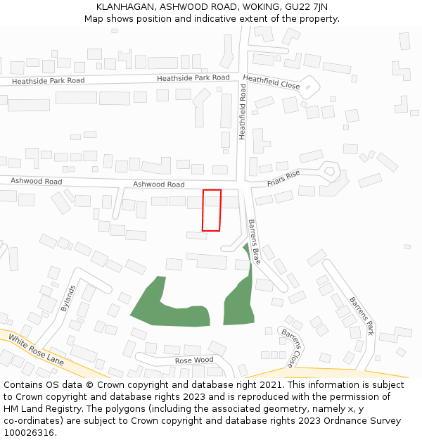 KLANHAGAN, ASHWOOD ROAD, WOKING, GU22 7JN: Location map and indicative extent of plot