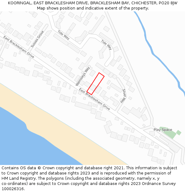 KOORINGAL, EAST BRACKLESHAM DRIVE, BRACKLESHAM BAY, CHICHESTER, PO20 8JW: Location map and indicative extent of plot